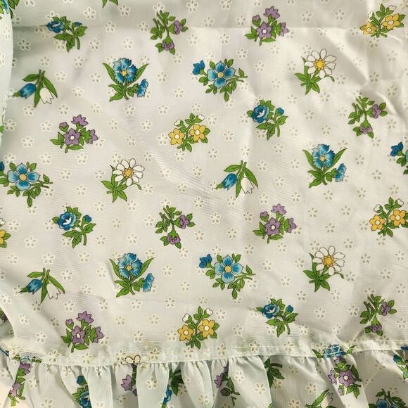 Vintage aqua 60s single long narrow curtain panel aqua floral ruffle - Picture 1 of 5